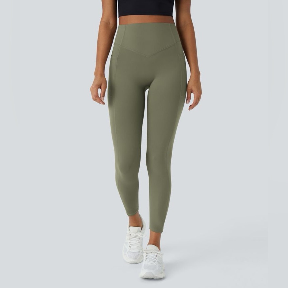 Halara High Waisted Fleece Lined Leggings Athletic Yoga Pants Green Small